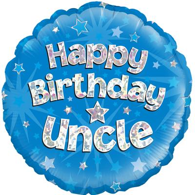 18" Happy Birthday Uncle Blue Holographic Foil