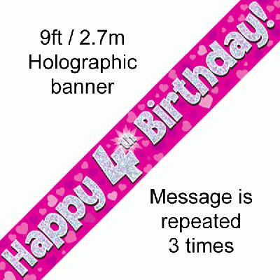 4th Birthday Pink Banner