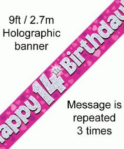 14th Birthday Holographic Pink Banner