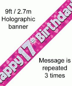 17th Birthday Holographic Pink Banner