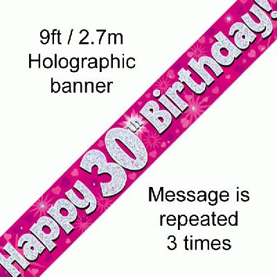 30th Birthday Holographic Pink Banner