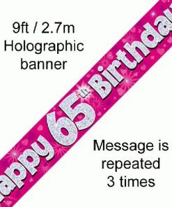 65th Birthday Holographic Pink Banner