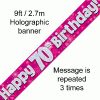 70th Birthday Holographic Pink Banner