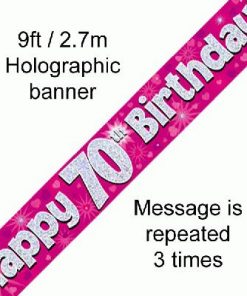 70th Birthday Holographic Pink Banner