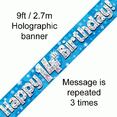 14th Birthday Holographic Blue Banner
