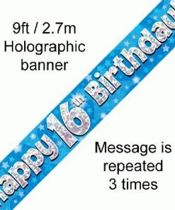 16th Birthday Holographic Blue Banner