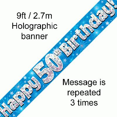 50th Birthday Holographic Blue Banner