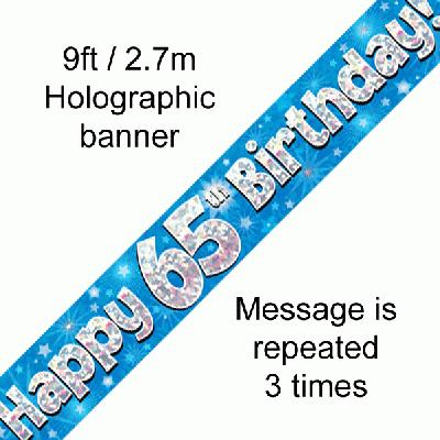 65th Birthday Holographic Blue Banner