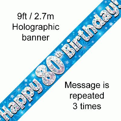 80th Birthday Holographic Blue Banner