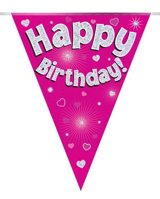 Party Bunting Happy Birthday Pink Holographic