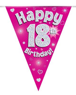 Party Bunting Happy 18th Birthday Pink Holographic