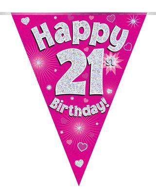 Party Bunting Happy 21st Birthday Pink Holographic