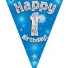 Party Bunting Happy 1st Birthday Blue Holographic