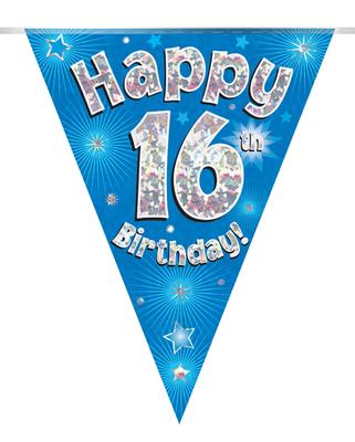 Party Bunting Happy 16th Birthday Blue Holographic