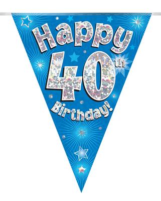 Party Bunting Happy 40th Birthday Blue Holographic