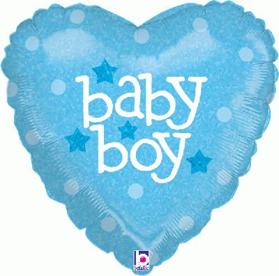 18" Baby Boy Heart Holographic Foil