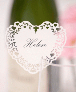Vintage Romance Laser Cut Place Cards for Glass White