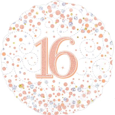 18″ 16th Sparkling Fizz White/Rose Gold Foil