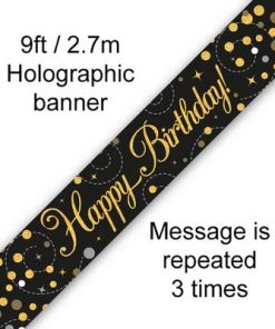 Sparkling Fizz Happy Birthday Black & Gold Holographic