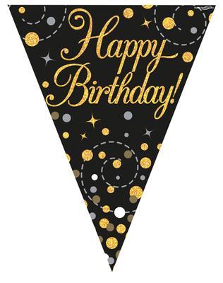 Party Bunting Sparkling Fizz Birthday Black & Gold Holographic