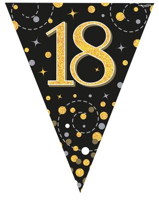 Party Bunting Sparkling Fizz 18 Birthday Black & Gold Holographic