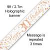 Sparkling Fizz 30th Birthday White & Rose Gold Holographic Banner