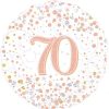 70th Sparkling Fizz Birthday White and Rose Gold Holographic