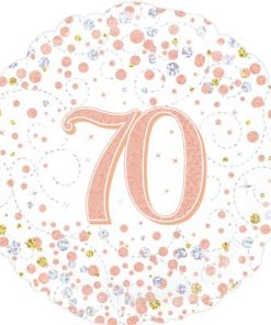 70th Sparkling Fizz Birthday White and Rose Gold Holographic