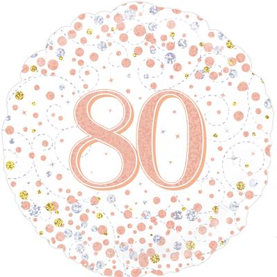 80th Sparkling Fizz Birthday White and Rose Gold Holographic