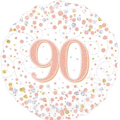 90th Sparkling Fizz Birthday White and Rose Gold Holographic