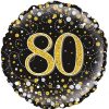 80th Sparkling Fizz Birthday Black and Gold Holographic