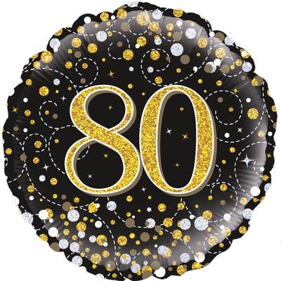 80th Sparkling Fizz Birthday Black and Gold Holographic