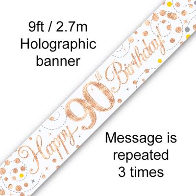 Banner Sparking Fizz 90th Birthday White & Rose Gold