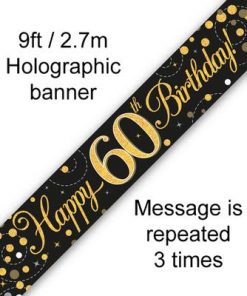 Sparkling Fizz 60th Birthday Black and Gold Banner