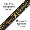 Sparkling Fizz 50th Birthday Black & Gold Banner