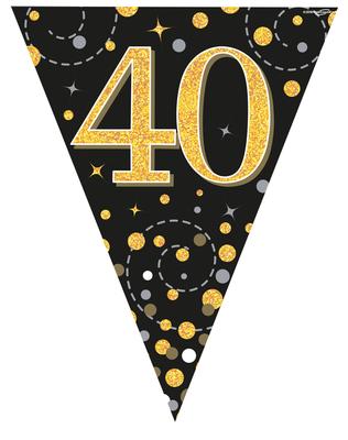 Party Bunting Sparkling Fizz 40 Black & Gold Holographic