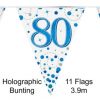Party Bunting 80th Sparkling Fizz Birthday Blue Holographic