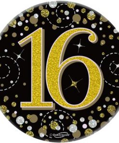 Oaktree 3" Badge 16th Birthday Sparkling Fizz Black Gold Holographic