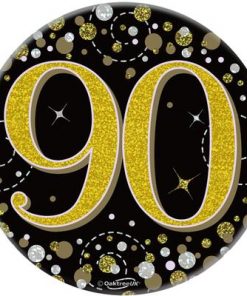 Oaktree 3" Badge 90th Birthday Sparkling Fizz Black Gold Holographic