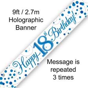 Sparkling Fizz 18th Birthday Blue Holographic Banner