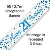 Sparkling Fizz 21st Birthday Blue Holographic Banner