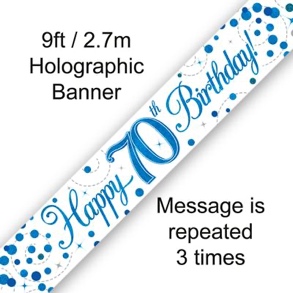 Sparkling Fizz 70th Birthday Blue Holographic Banner
