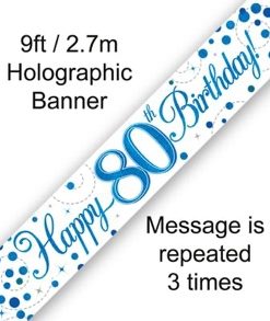 Sparkling Fizz 80th Birthday Blue Holographic Banner