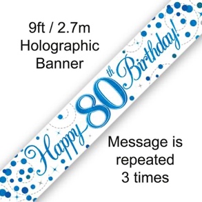 Sparkling Fizz 80th Birthday Blue Holographic Banner