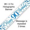 Sparkling Fizz 90th Birthday Blue Holographic Banner