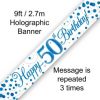 Sparkling Fizz 50th Birthday Blue Holographic Banner