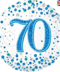 70th Sparkling Fizz Birthday Blue Holographic Foil