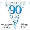 Party Bunting 90th Sparkling Fizz Birthday Blue Holographic