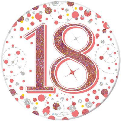 Oaktree 3" Badge 18th Birthday Sparkling Fizz Rose Gold Holographic