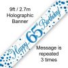 Sparkling Fizz 65th Birthday Blue Holographic Banner